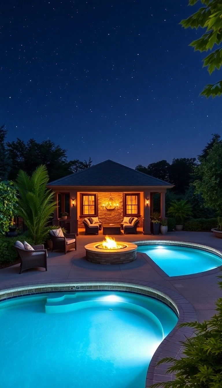 25 Beautiful Pool House Ideas to Create Your Backyard Paradise! - 17. Pool House with Fire Pit