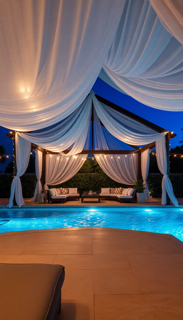 25 Beautiful Pool House Ideas to Create Your Backyard Paradise! - 18. Elegant Canopy