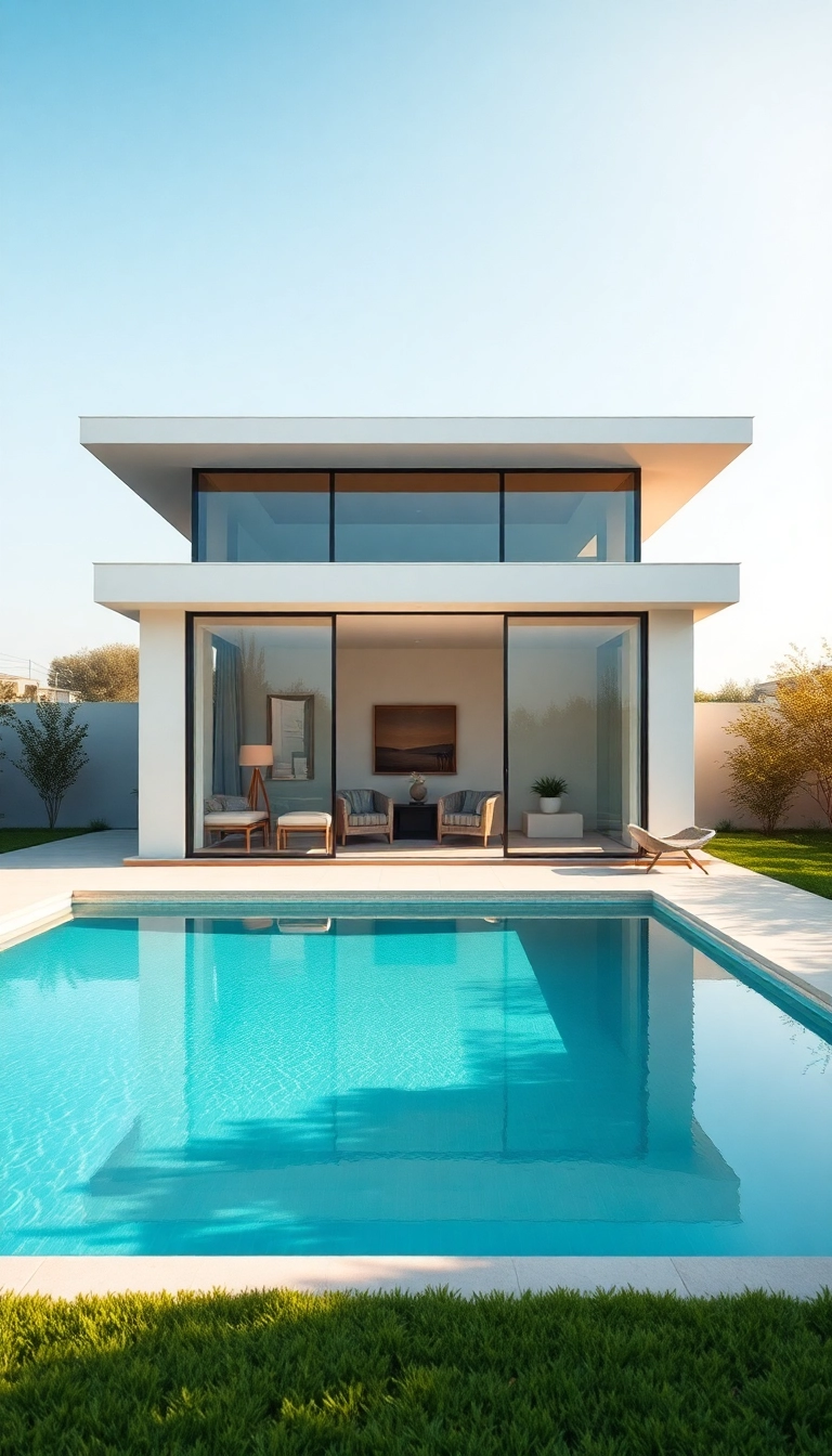 25 Beautiful Pool House Ideas to Create Your Backyard Paradise! - 1. Modern Minimalist Retreat