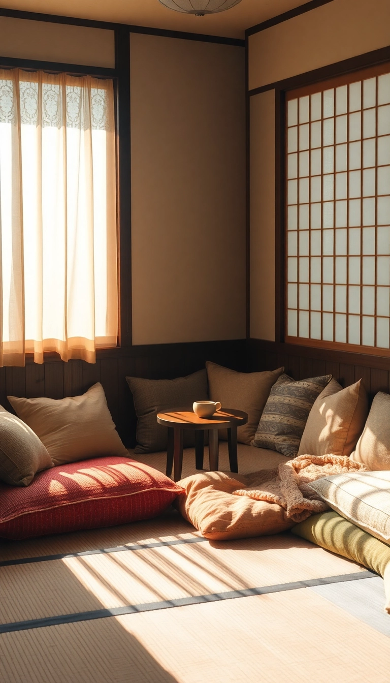 19 Gorgeous Japanese Tea House Inspirations That Will Make Your Home Feel Like a Tranquil Retreat! - 9. Soft Textiles for Comfort