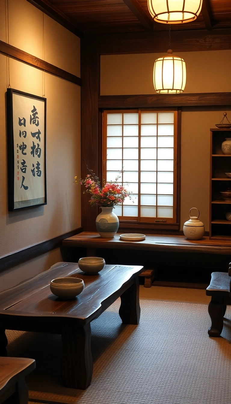 19 Gorgeous Japanese Tea House Inspirations That Will Make Your Home Feel Like a Tranquil Retreat! - 5. Rustic Charm with Handcrafted Elements